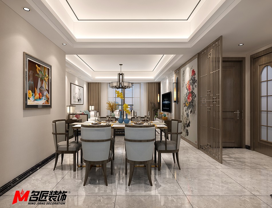 新中式风格室内装修设计效果图-清远中海寰宇三居123平米